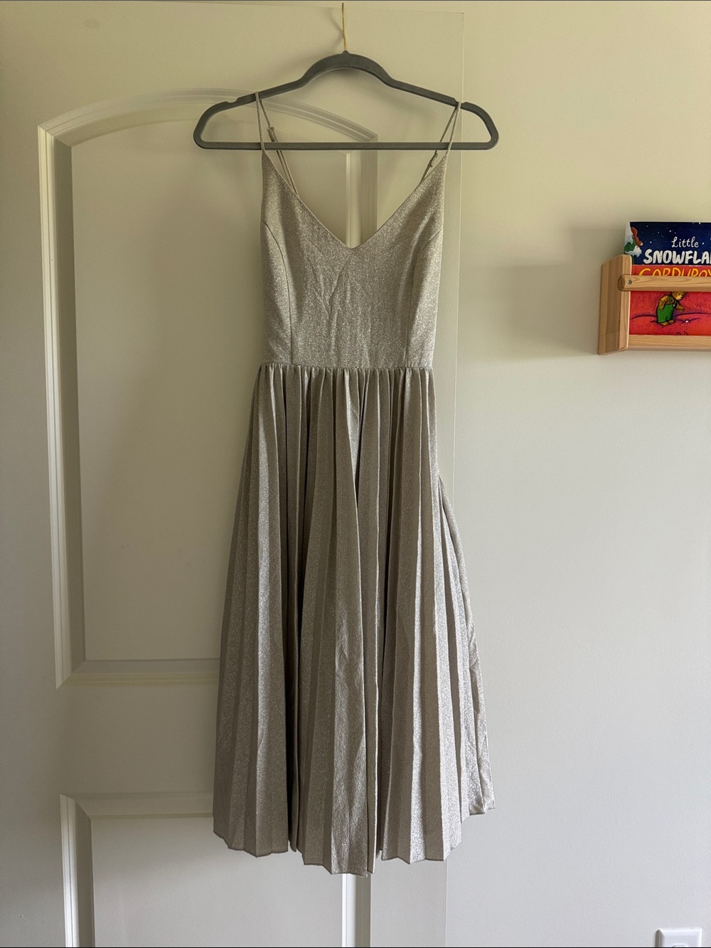 Anthropologie Silver Shimmer V-Neck Spaghetti Strap Midi Dress